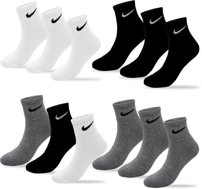 나이키 에브리데이 트레이닝 앵클삭스 남성 여성 양말 3켤래 (화이트 블랙 실버 멀티)