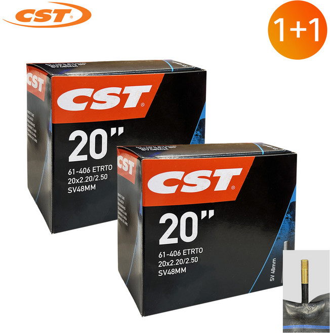 [1+1] CST 20인치 20X2.20-2.50 SV(48mm) 슈레더 밸브 자전거 튜브, 1개