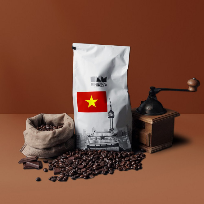 베트남 로부스타 | 갓 로스팅 한 원두커피 | 미니빈스 로스터리, 1kg, 1개, 홀빈(분쇄안함)