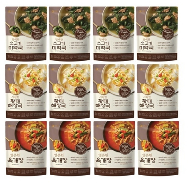 [K쇼핑][아워홈]소고기미역국300g 4개+황태해장국300g 4개+육개장300g 4개 (총 12개), 1세트, 300g