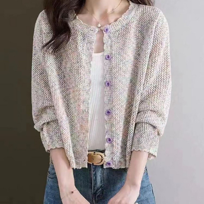 지고다그 여성 봄여름 루즈핏 니트 가디건 숏 아우터 썸머 자켓 자외선 차단 레이어드룩 펀칭 ZXC40667
