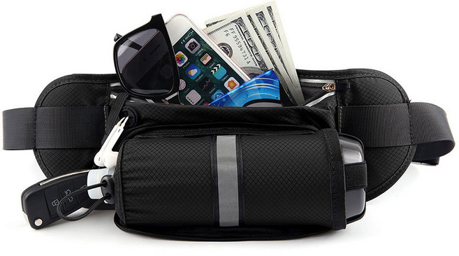 고급형 아웃도어 힙색 스포츠 런닝 핸드폰 가방 방수 수납 낚시 주전자 가방 등산 트레킹 가방 벨트, 블랙