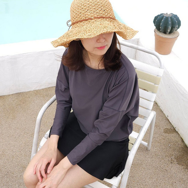 이지고 여성 가오리핏 오버핏 래쉬가드 상의 루즈핏 빅사이즈 국내산, 챠콜