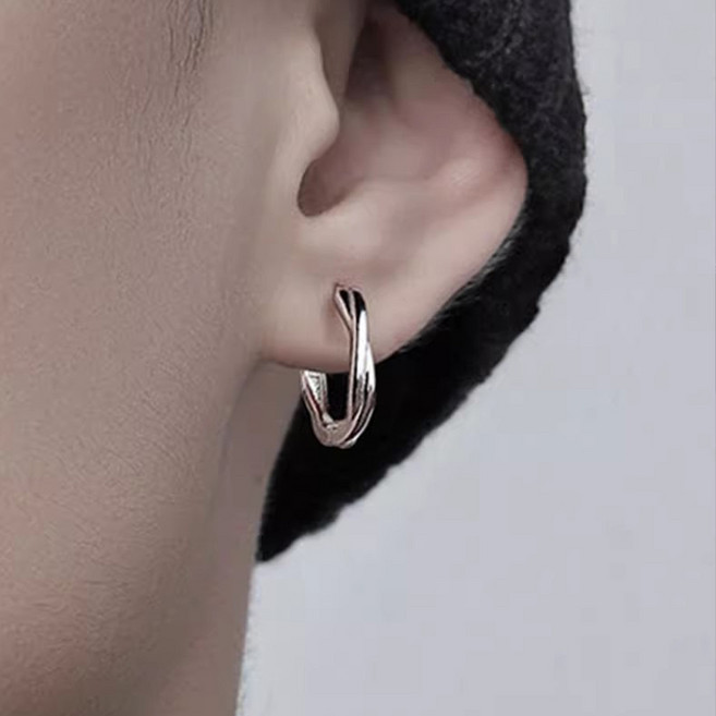 와인드 크로스 원형 실버 귀걸이