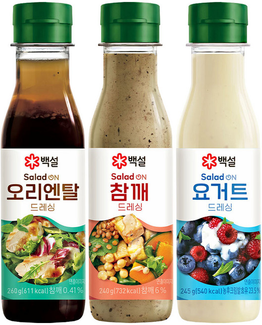 CJ 백설 드레싱 혼합 3개 (오리엔탈260g+참깨240g+요거트245g), 1세트, 745g