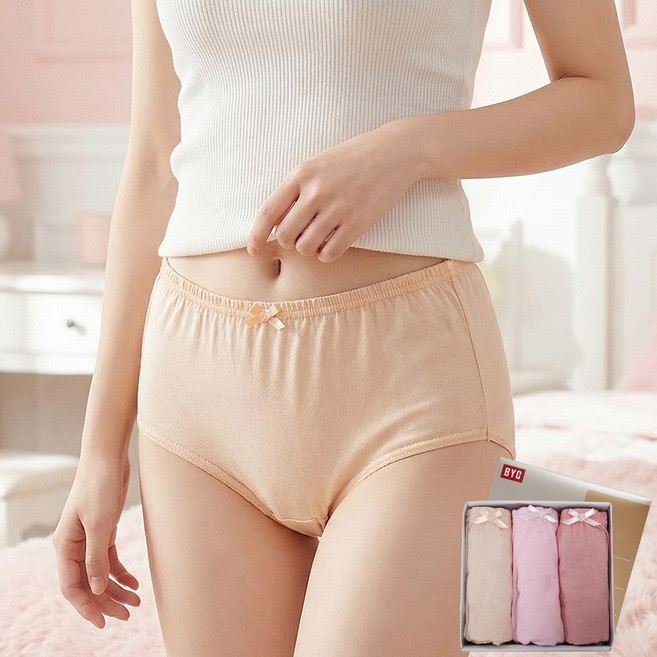 BYC 3매입 60수 순면 여성 면팬티 여자 속옷 위생팬티 하이웨스트 팬티 세트