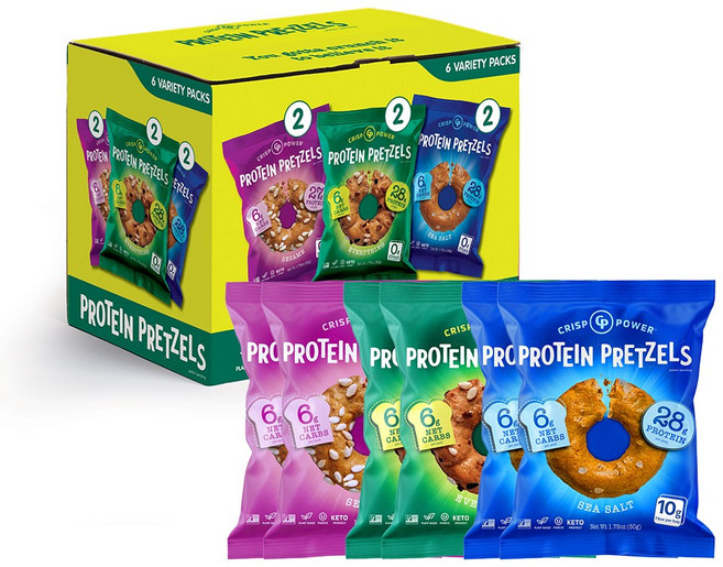 크리스프파워 프로틴 프레첼 버라이어티팩 3가지맛 (6봉지), CrispPower프로틴프레즐버라이어티팩6팩각50g17, 300g, 1세트