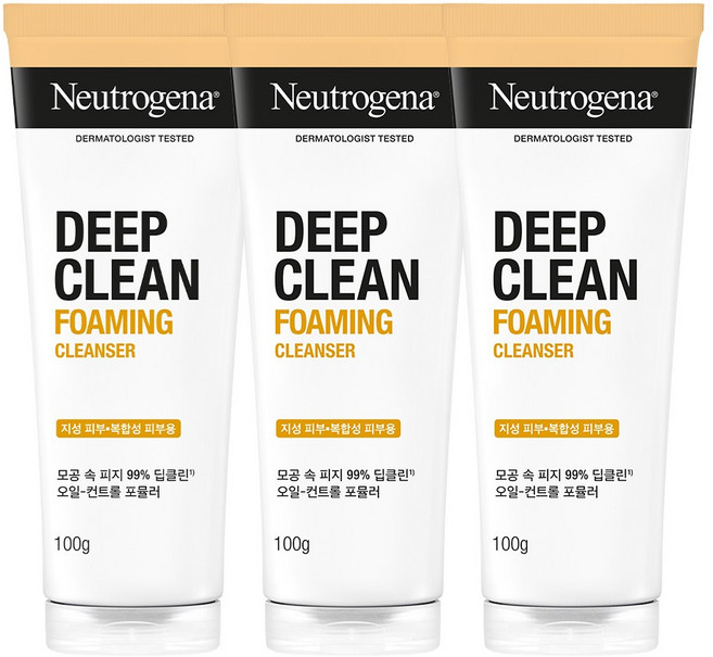 뉴트로지나 딥클린 포밍 클렌저, 100g, 3개