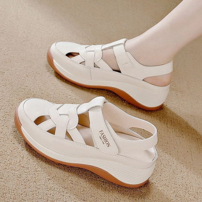 3위 - BROWMODA 여성 캐주얼 심플 발편한 경량 통굽 뮬 슬리퍼 슬립온 통기성 벨크로 스트랩 스포츠 샌들