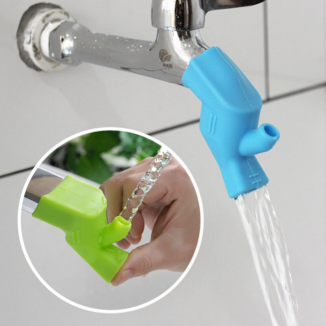 1+1 수도 꼭지 연장탭 어린이 양치 손세척 실리콘 욕실 세면대, 블루+그린, 1개