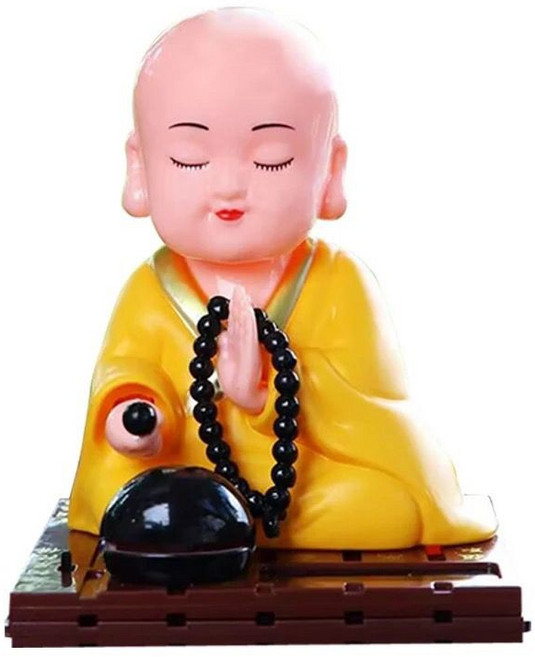 太陽能自動點頭敲木魚小和尚公仔擺件, 1個, 【太陽能】黃色小和尚擺件【自動點頭】