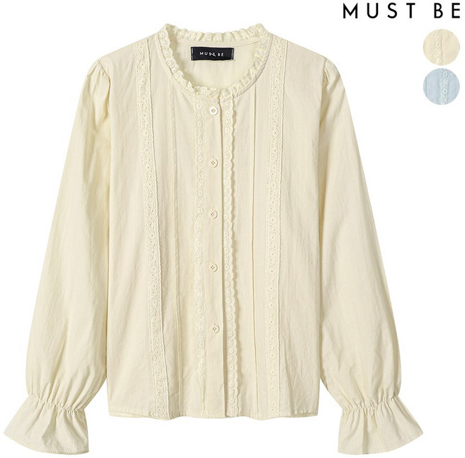 머스트비 레이스 프릴넥 핀턱 셔츠 블라우스