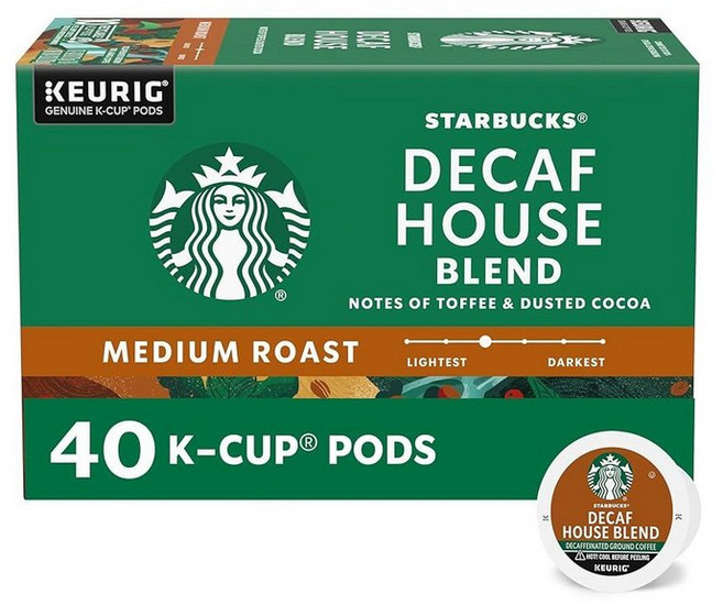Starbucks K-Cup 커피 포드 미디엄 로스트 핫 또는 아이스 커피 디카페인 하우스 블렌드 큐리그 포드 10개