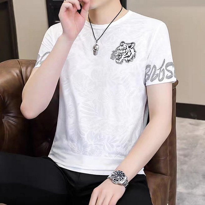 남성 타이거헤드 아이스 펀칭 디지털 프린팅 슬림핏 울트라 소프트 통기성 에디션 멋스럽게 코디 T
