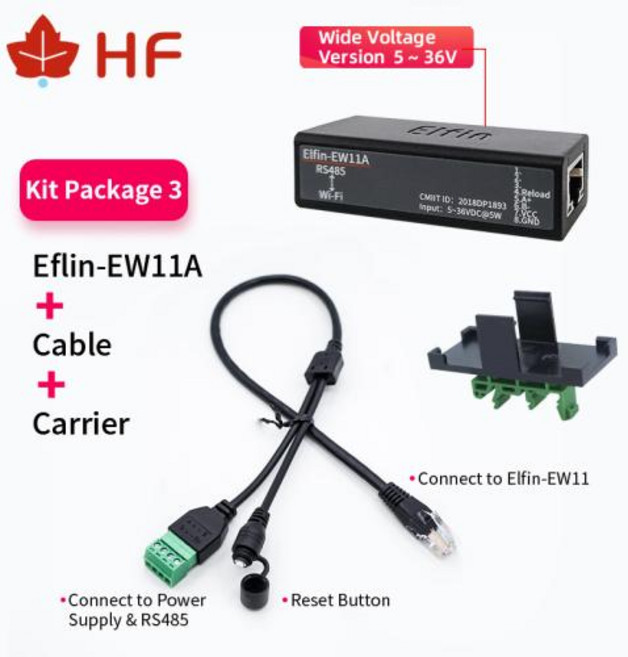 HF Elfin EW11A 0 넓은 전압 외부 안테나 무선 네트워킹 장치 Modbus TPC IP RJ45 RS485 WIFI 직렬 서버 5 36V, 06 EW11A KIT3, 1개