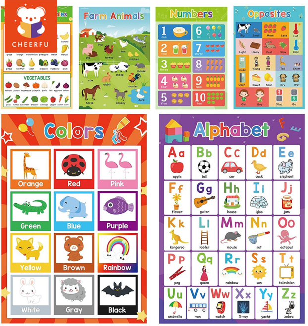 아이들 ABC 영어 단어 색상 몇달 숫자 동물 포스터 유치원 홈스쿨 교실 교육용 포스터 장식 A3 사이즈, Version 4（6 pcs）, 1개