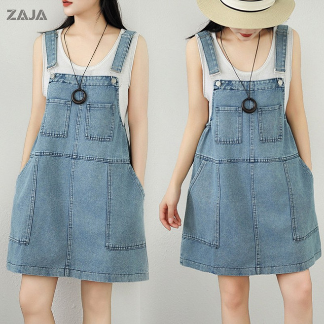 ZAJA 여름 루즈핏 데님 멜빵 원피스 시원한 데님 원피스