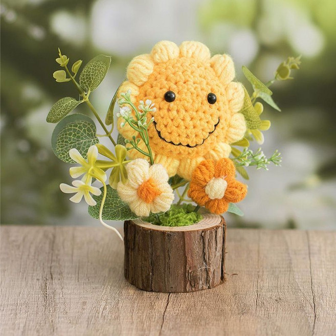 手工編織花束 3朵泡芙花粉色系, 127盆栽笑臉向日葵, 1個