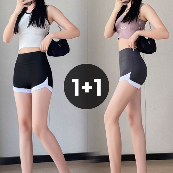 엘바리스 여성 하이웨스트 쫀쫀 스판 배색 2부 반바지 2장구성