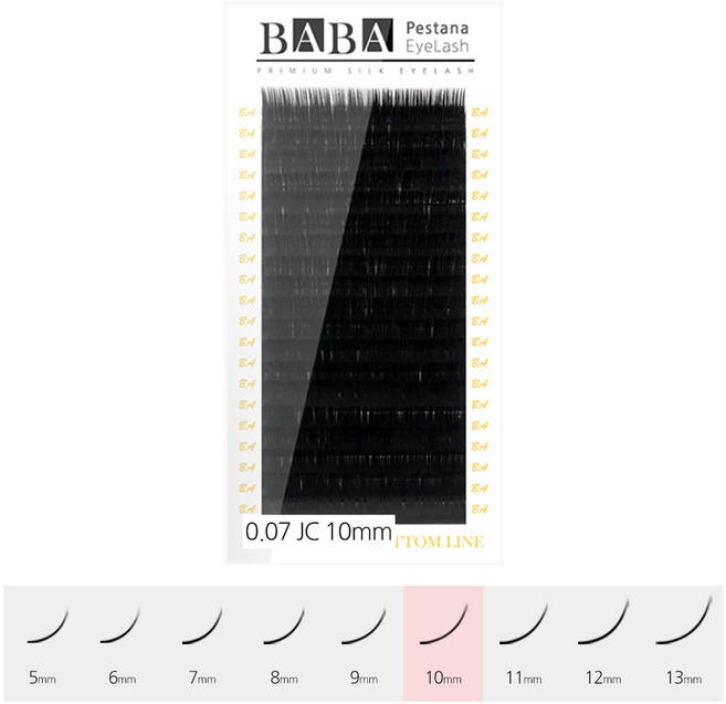 바바 블랙 실크 연장 속눈썹 프리미엄 원사 셀프 샵전용 국가자격증, 1개, 0.07 JC 10mm