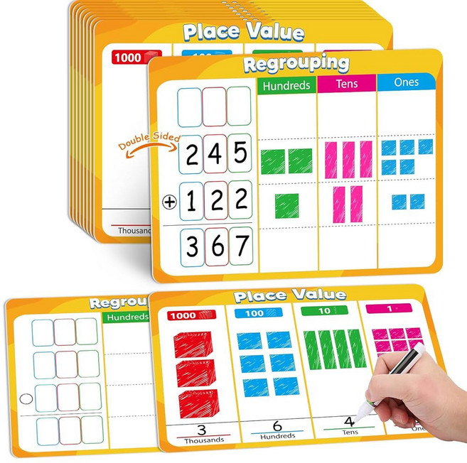 학생 ABC 알파벳 트레이싱 드라이 지우기 화이트보드 문자 번호 교사용 교구 휴대용 학습용 종이 카드보드 24페이지 필기 연습 12인치 x 9인치", Place Value Chart