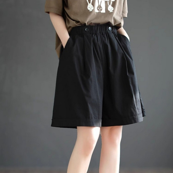 SAHINER 여성 와이드 밴딩 코튼 반바지 여름 팬츠 ADK31