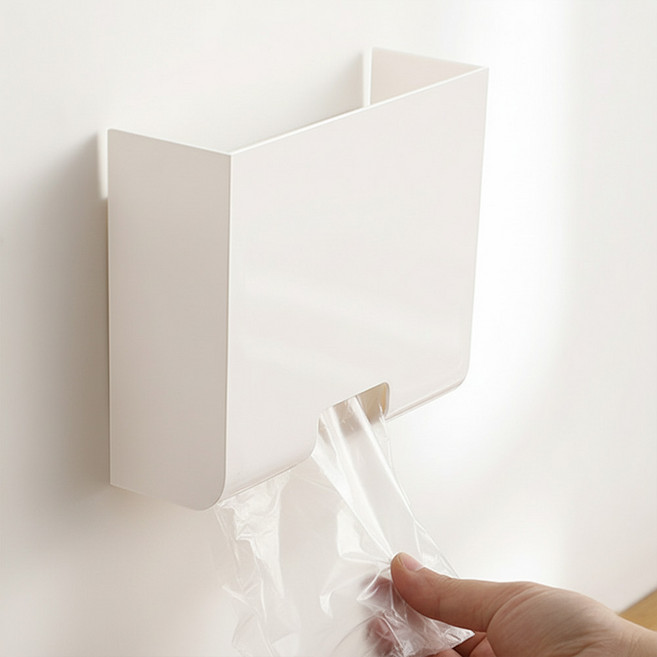 앙플러스 무타공 비닐 봉투 봉지 위생 장갑 정리함, 1개, 화이트