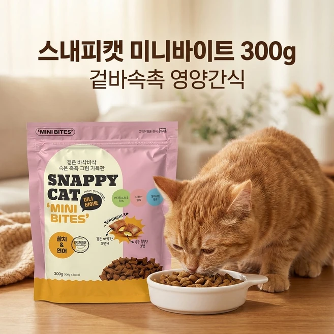 스내피캣 미니바이트 고양이 간식, 1개, 300g, 참치&연어맛 - 쿠팡