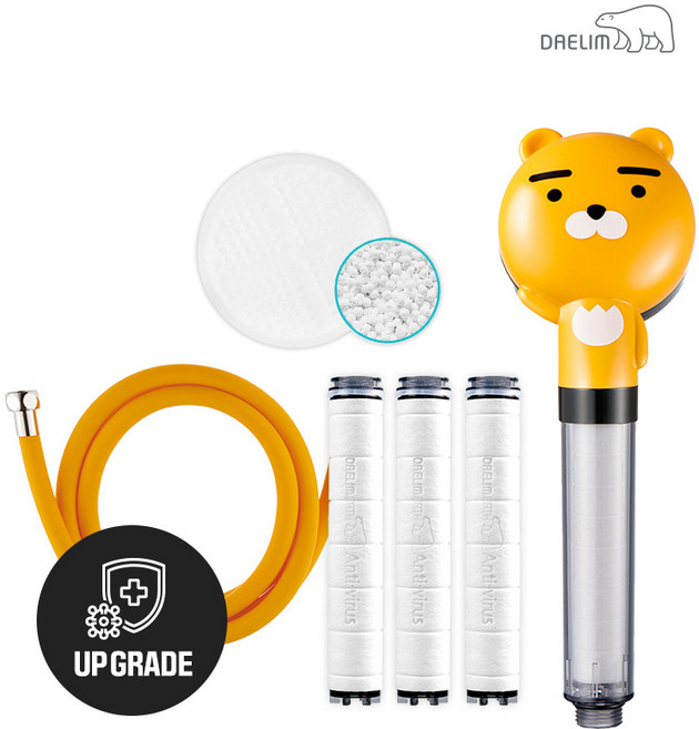 대림바스 디클린 카카오 샤워기(라이언)+항균 플러스 리필필터(3개입)+세라믹볼+샤워호스(오렌지) SET, 1세트