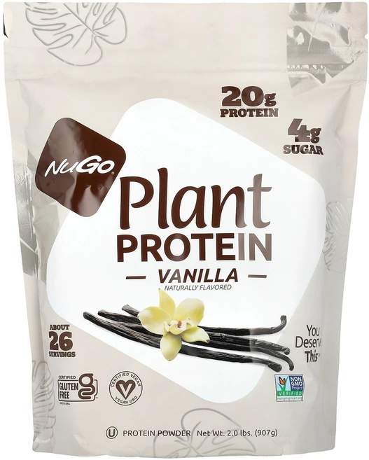 NuGo Nutrition Plant Protein Vanilla 2 lbs 907 g, NuGo Nutrition, Plant Protein,, 907g, 1개 - 쿠팡