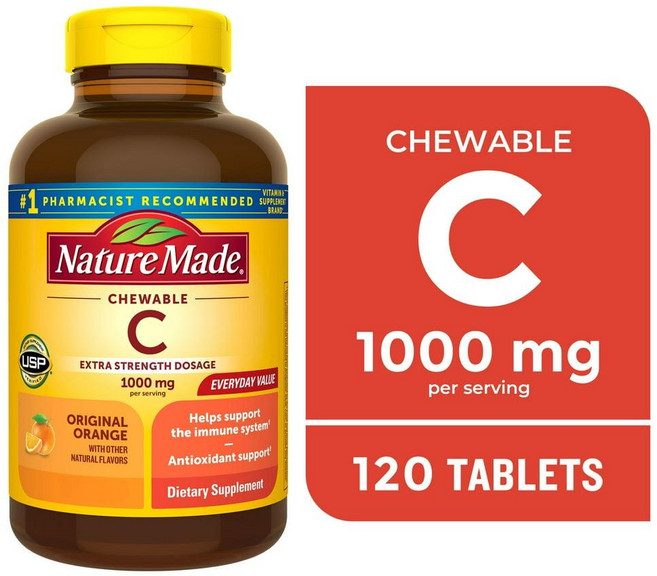 미국 네이처메이드 Nature Made Chewable Vitamin C 엑스트라 스트렝스 비타민C 1000 mg 츄어블, 120정, 3개