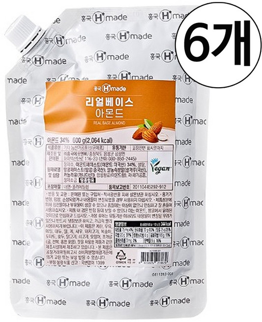 흥국F&B 리얼베이스 아몬드 600g, 6개