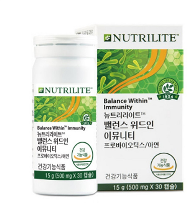 암웨이 Amway 뉴트리라이트 밸런스 위드인 이뮤니티 프로바이오틱스/아연 30캡슐, 1개, 15g
