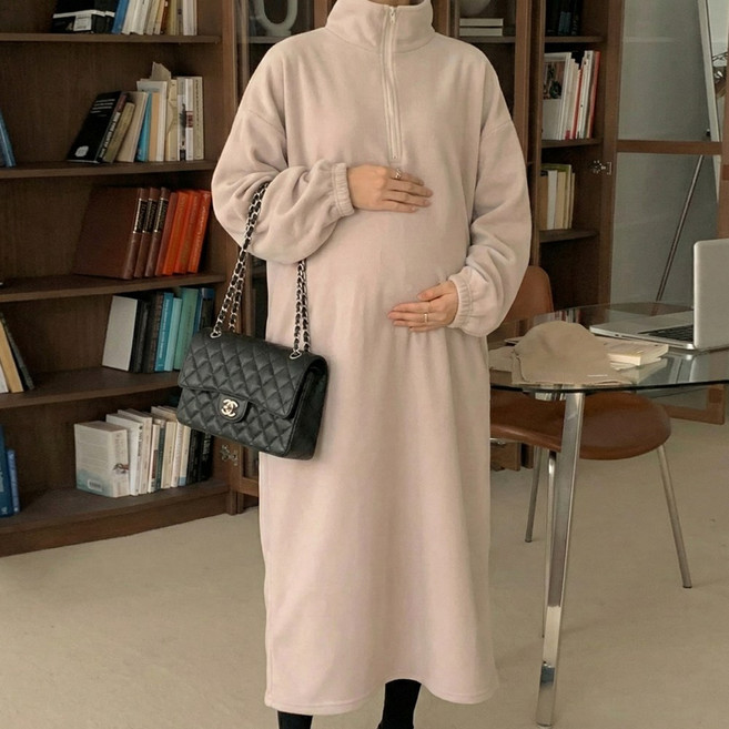 [당일출고] 수엠W 임부 겨울 후리스 반집업 롱원피스 빅사이즈 기모 따뜻한 C20 웜반집업원피스