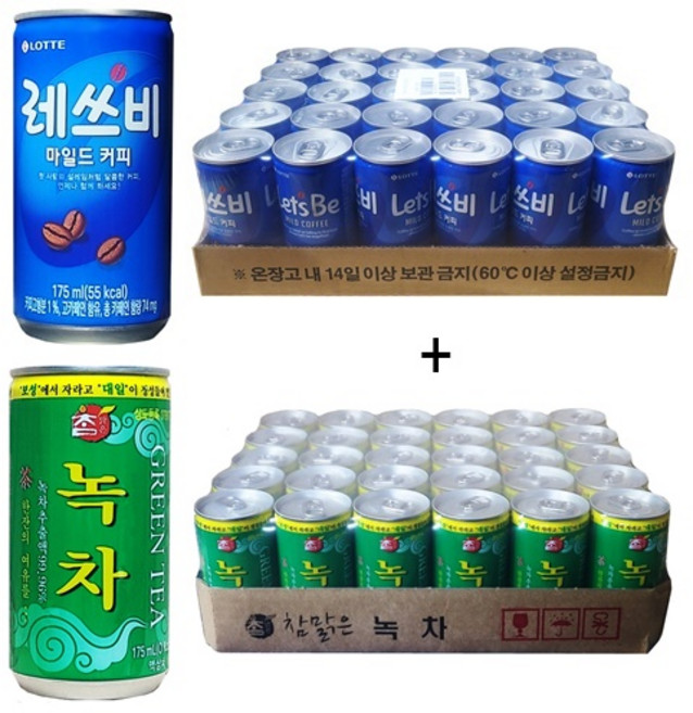 레쓰비 마일드커피 175ml(30캔) + 참맑은 녹차 175ml(30캔), 60개, 175ml
