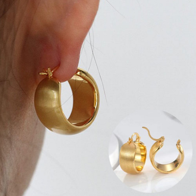 여성 스크래쳐 매트 무광 원터치 볼드 링 귀걸이 A1229