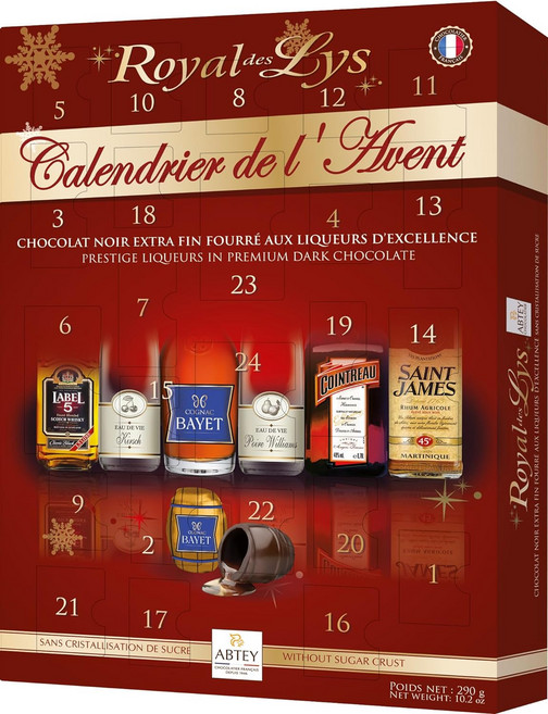 성인용 프리미엄 다크 초콜릿 리큐르 충전 크리스마스 어드벤트 캘린더 290g 2023 2024, 1개