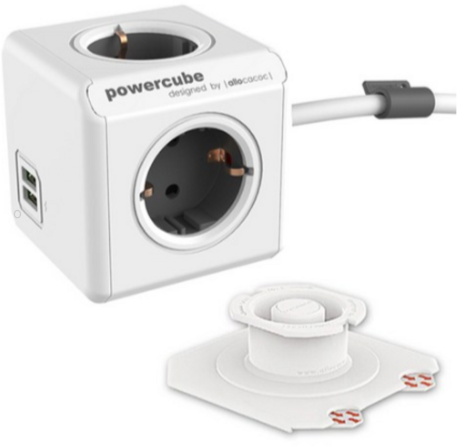 파워큐브 멀티탭 익스텐디드 그레이 + 고정용독, 3m, WHITE (화이트), 2개