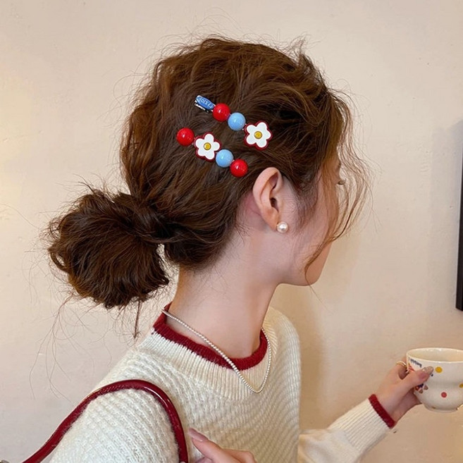 패션 스위트 플라워 앞머리 집게핀 사이드 머리핀 여성 헤어 액세서리