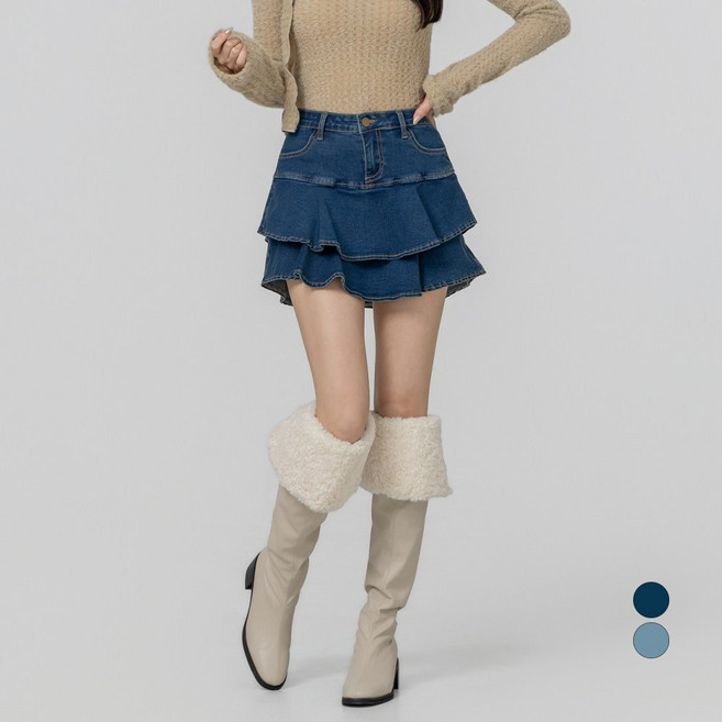 라라콩 여성용 프릴 데님 미니 스커트