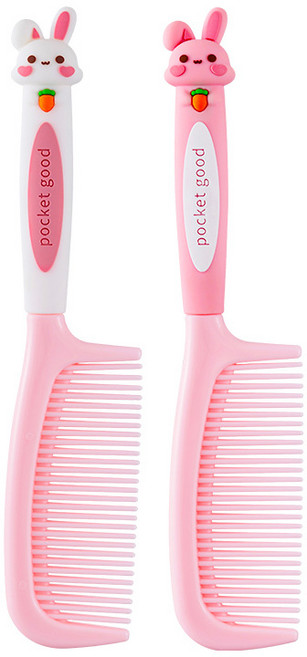 [1+1]포뇨으노 핑크토끼 캐릭터 헤어 브러쉬 빗, 2개, 분홍