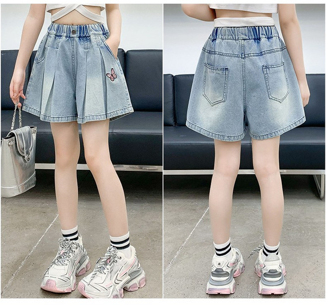 슈가푸딩 주니어 나비주름치마바지 초등학생 중학생 청치마 치마바지 반바지 데님주름 데일리룩 데님스커트 OOTD 플리츠스커트