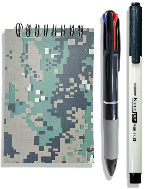 군대 군인 훈련소 3색볼펜 유성네임펜 군용수첩 세트, 3색볼펜+네임펜+수첩