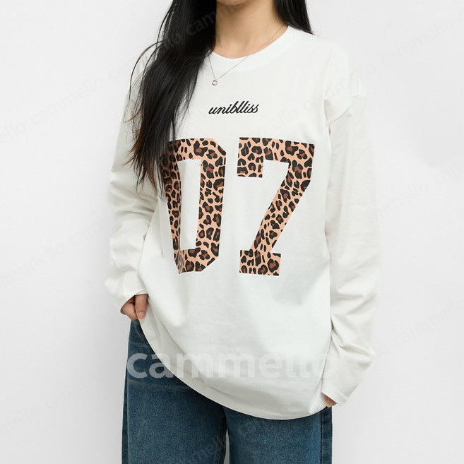 cammello 여성 오버핏 프린팅 긴팔 티셔츠 간절기 빅사이즈 면티 박스티 긴팔티