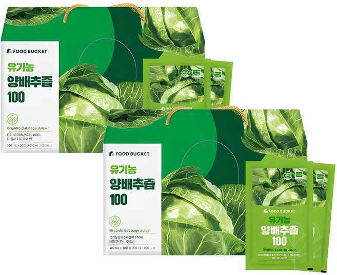 푸드버킷 국내산 유기농 양배추즙 100, 3L, 2개