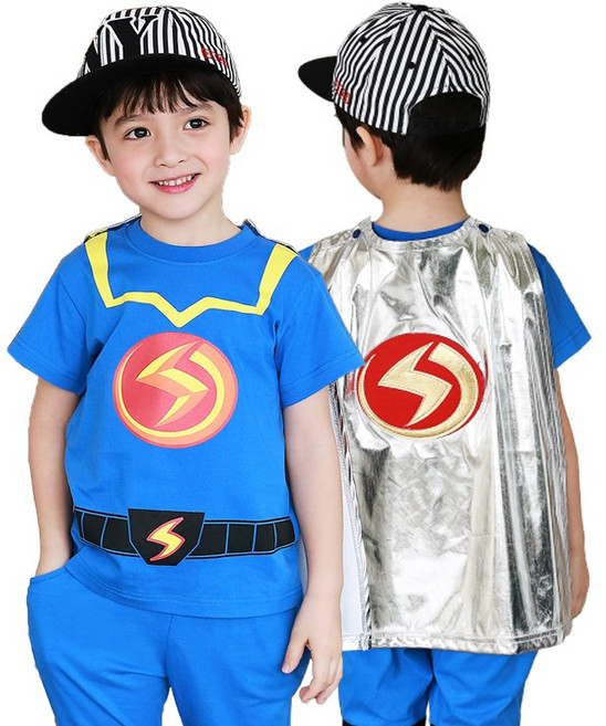 반팔 EBS정품 번개맨옷 기본 상하세트 티셔츠 바지 망토 구성