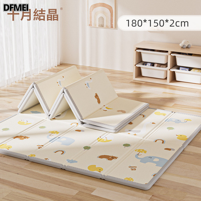 DFMEI 寶寶爬行墊可摺疊加厚XPE嬰兒童爬爬墊, 象鴨萌趣150*180*2cm(贈收納袋)