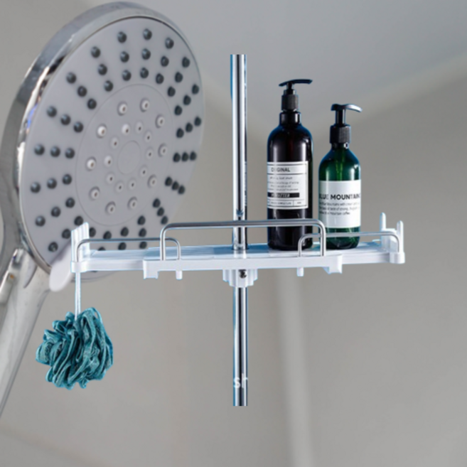 레어템 샤워기 일체형 슬라이드 선반, 화이트