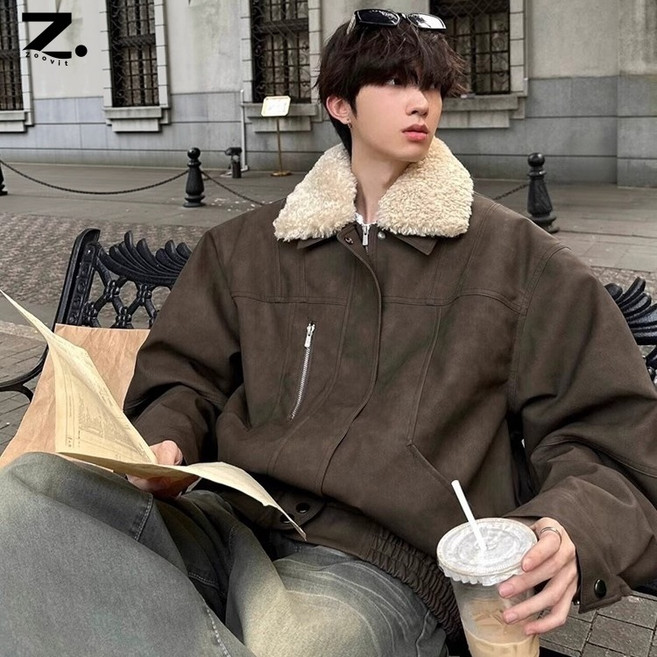 2위 - Zoovit 남성 겨울 빈티지 무스탕 보온 가죽자켓 캐주얼 방한 점퍼