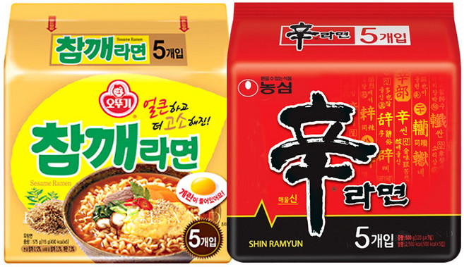 봉지)오뚜기참깨라면 5개 + 봉지)농심신라면 5개, 1세트